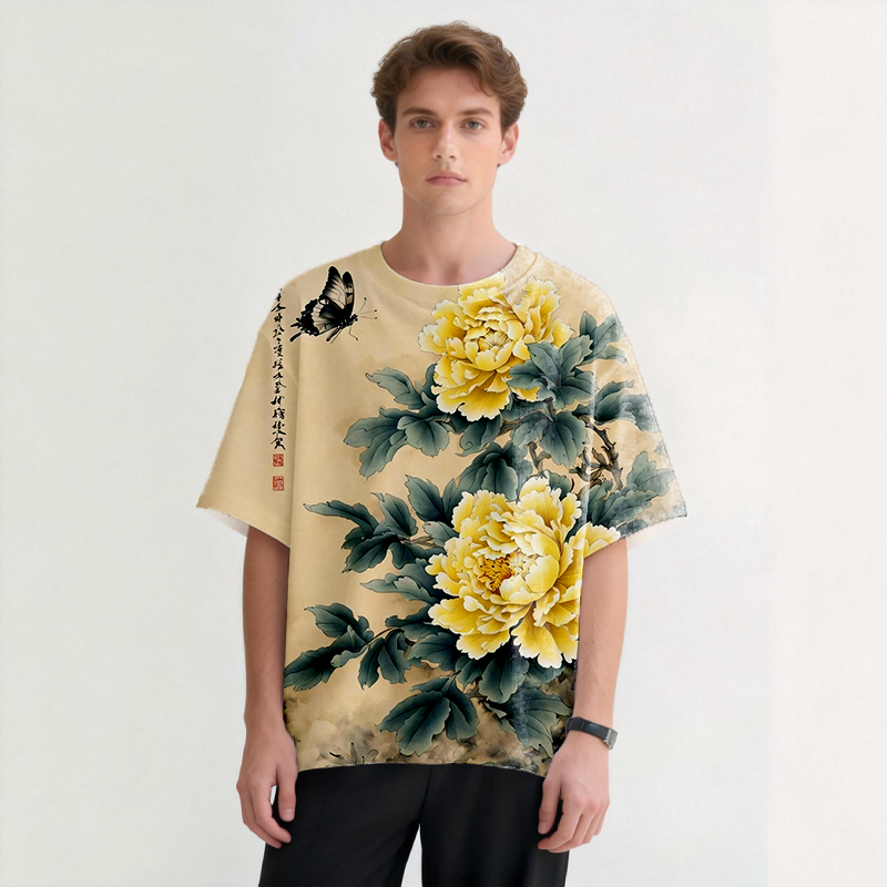 Tokyocanvas Butterflies and Peonies Graphic Print T-Shirt