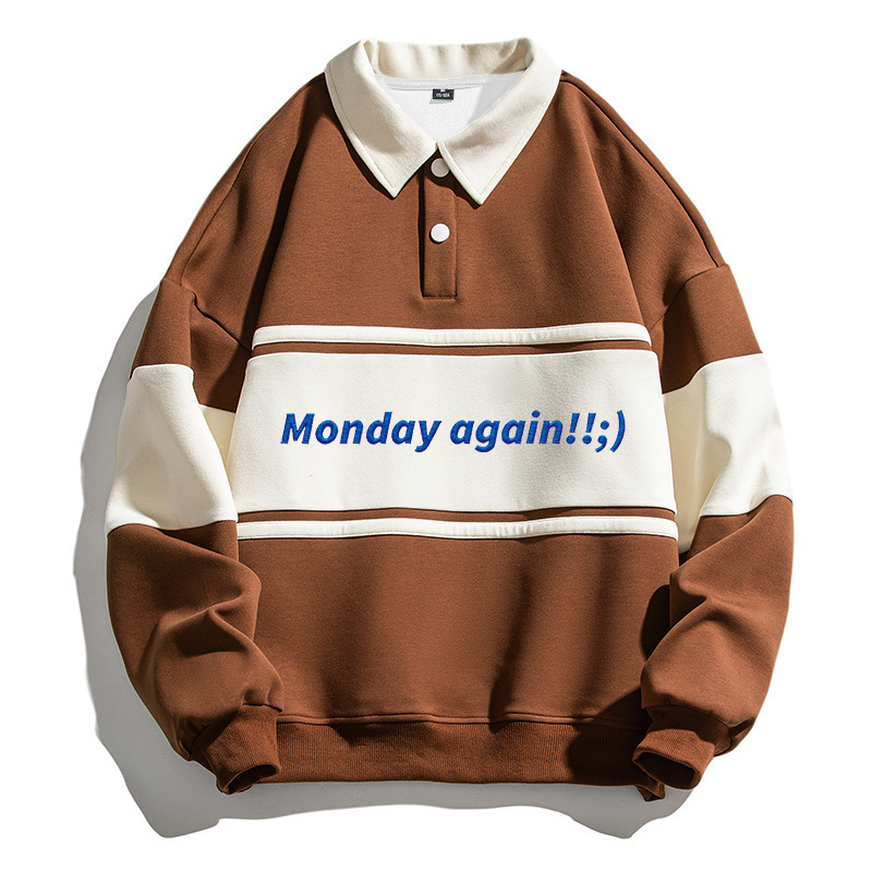 Tokyocanvas Monday Again Polo Embroidered Sweatshirt