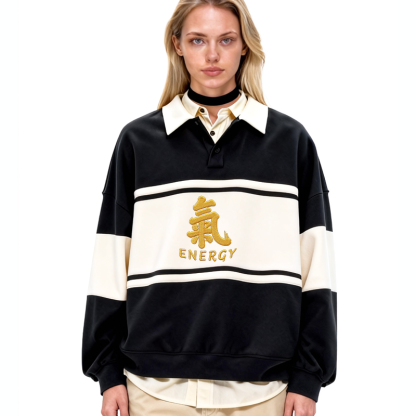 Tokyocanvas Energy Kanji Polo Embroidered Sweatshirt