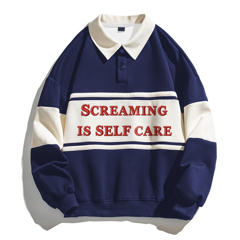 Tokyocanvas Screaming Is Self Care Polo Embroidered Sweatshirt
