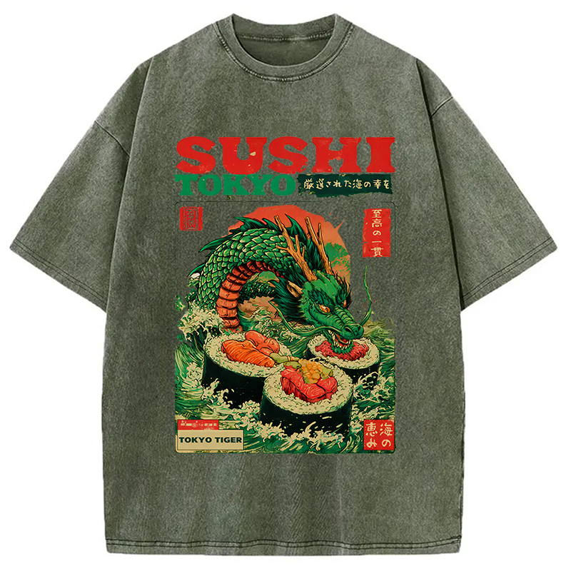 Tokyocanvas Ocean Dragon Sushi Washed T-Shirt