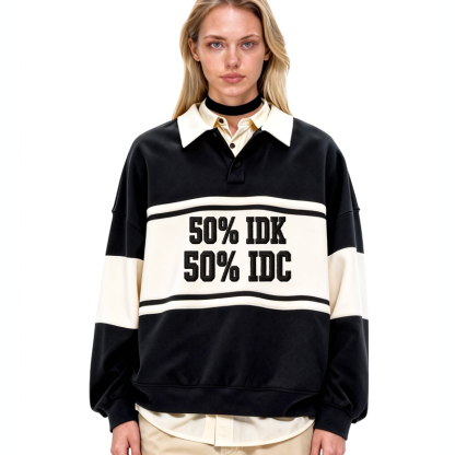 Tokyocanvas Half Half Polo Embroidered Sweatshirt