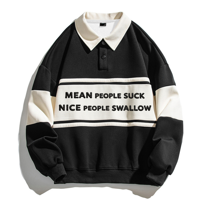 Tokyocanvas Mean People And Nice People Polo Embroidered Sweatshirt