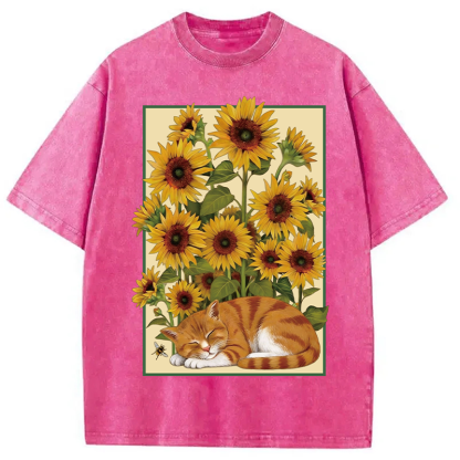 Tokyocanvas Sunflower Orange Cat Washed T-Shirt