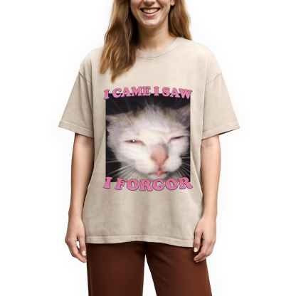 Tokyocanvas I Forgor Funny Cat Meme Washed T-Shirt
