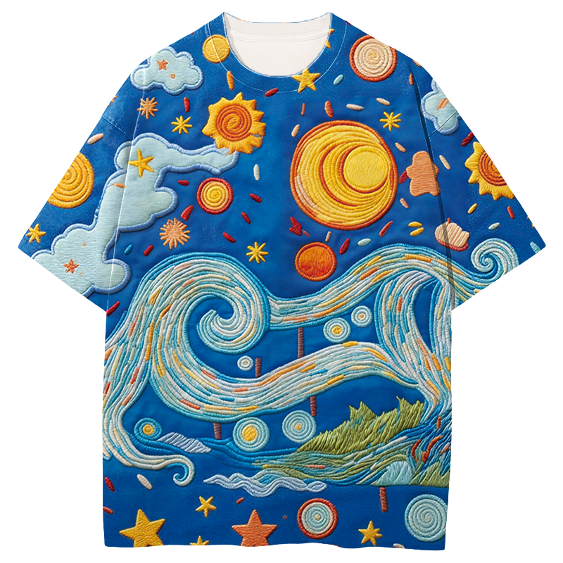 Tokyocanvas Cartoon Starry Night Graphic Print T-shirt