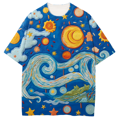 Tokyocanvas Cartoon Starry Night Graphic Print T-shirt