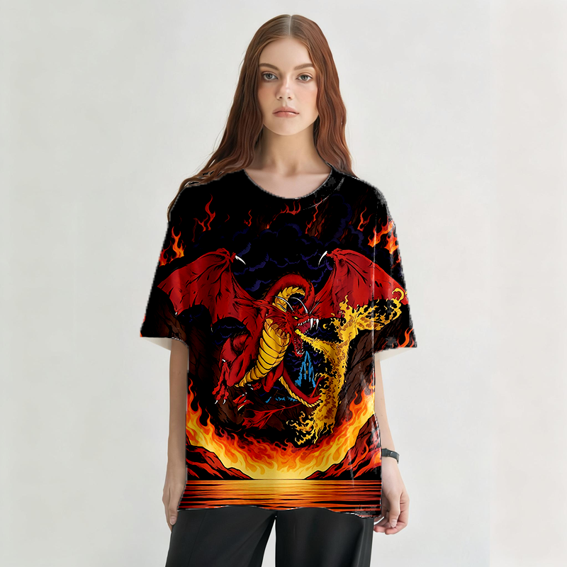 Tokyocanvas Dragon Fire Graphic Print T-shirt
