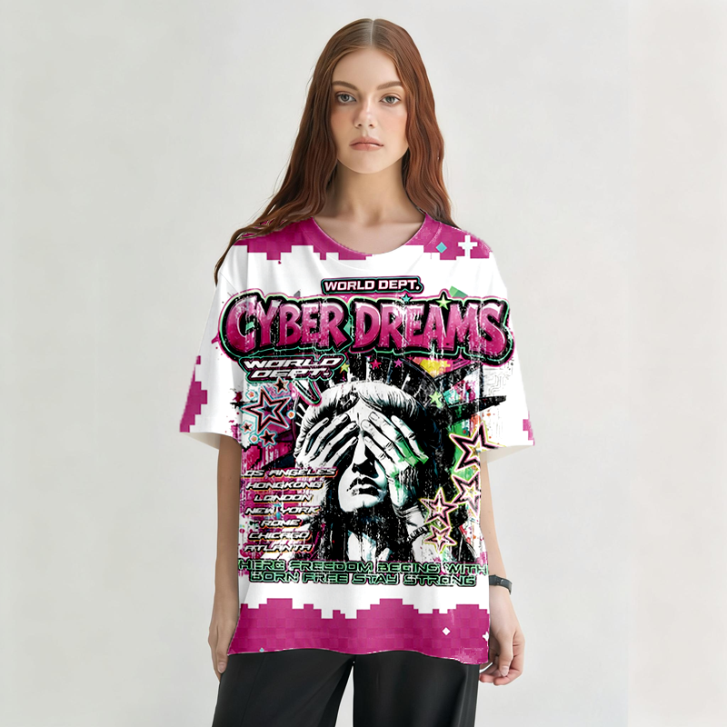 Tokyocanvas Cyberpunk Liberty Statue Graphic Print T-shirt