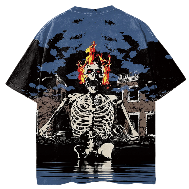 Tokyocanvas Fire Skeleton Graphic Print T-shirt