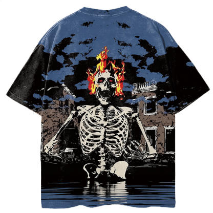 Tokyocanvas Fire Skeleton Graphic Print T-shirt