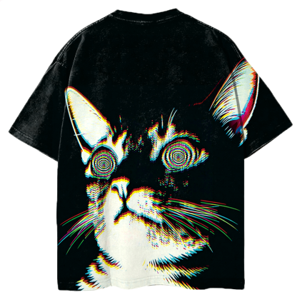 Tokyocanvas Psychedelic Cat Graphic Print T-shirt