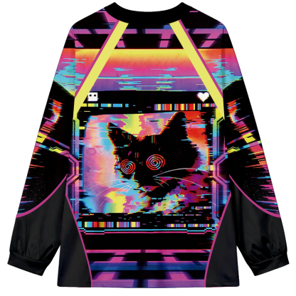 Tokyocanvas Glitchy Cat Vibes Long Sleeve Graphic Print T-Shirt