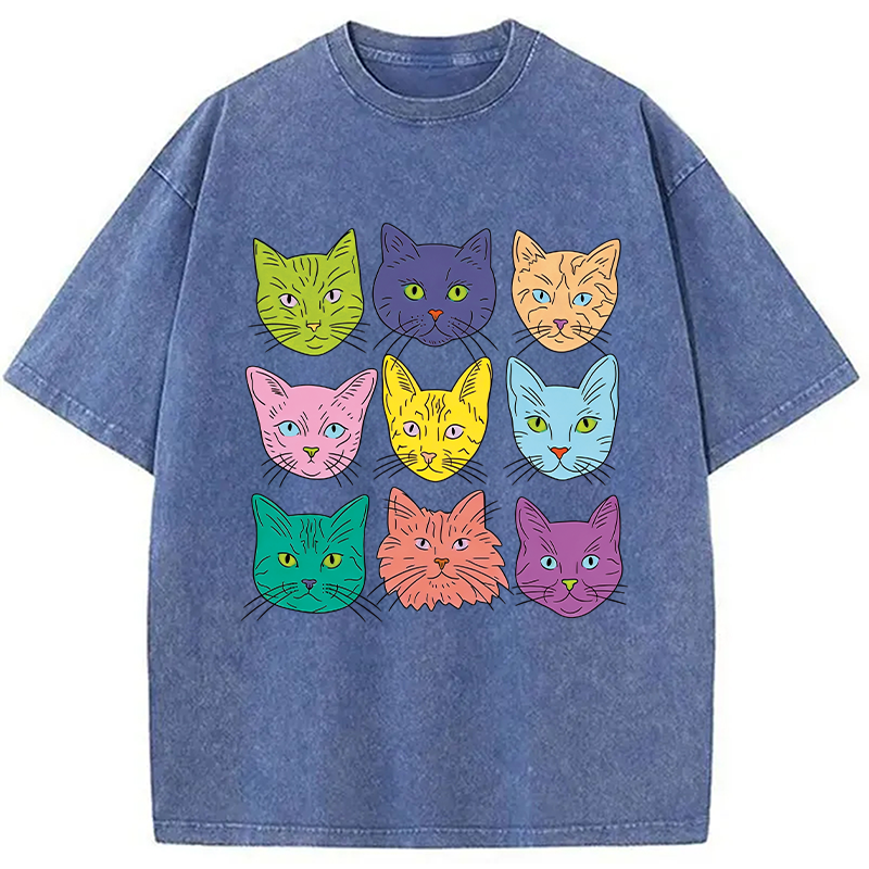 Tokyocanvas Cats' Faces Washed T-Shirt