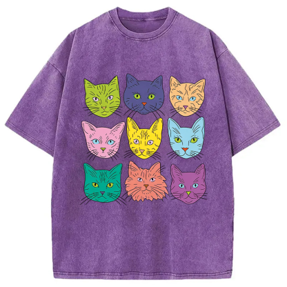 Tokyocanvas Cats' Faces Washed T-Shirt