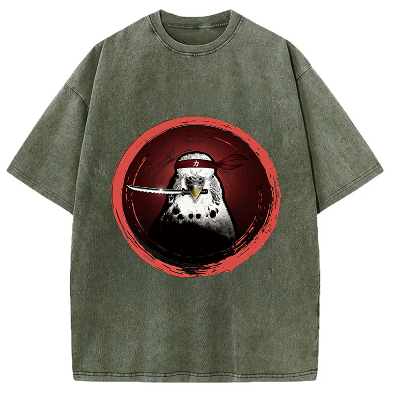 Tokyocanvas Funny Parrot Samura Washed T-Shirt