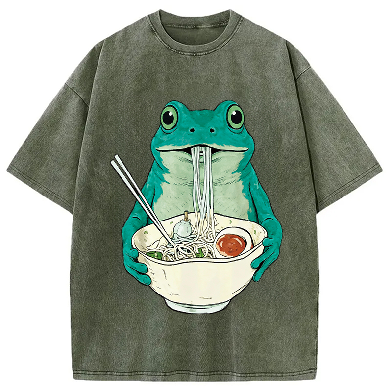 Tokyocanvas Vintage Frog Ramen Japanes Washed T-Shirt