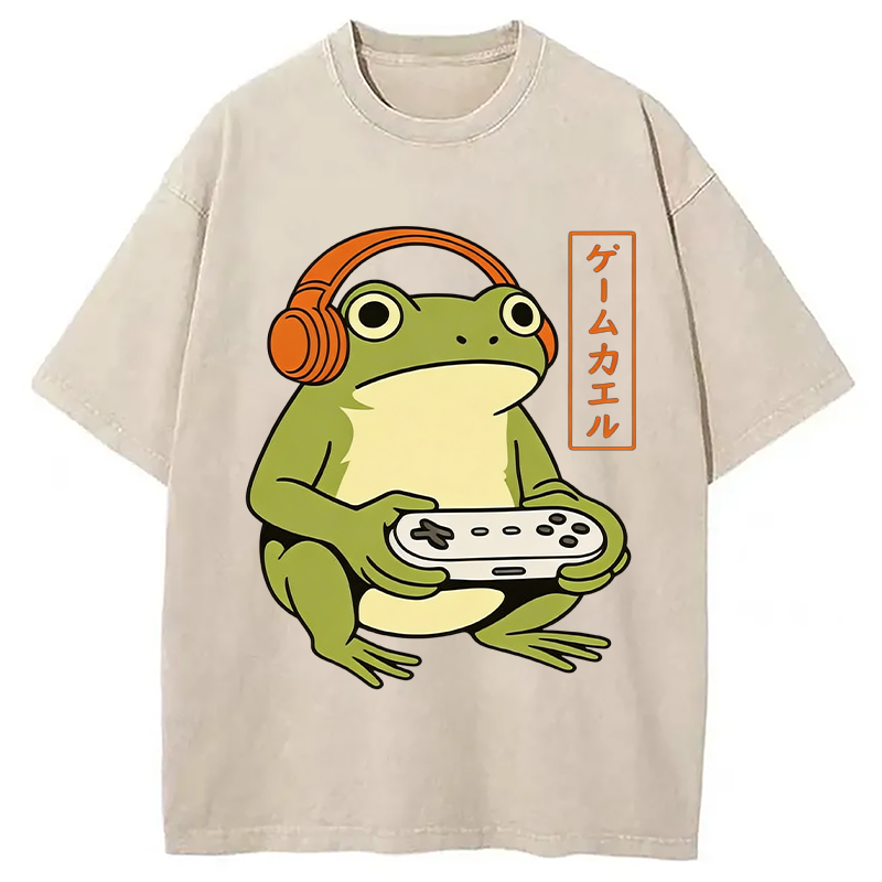 Tokyocanvas Japanese Gamer Frog Washed T-Shirt