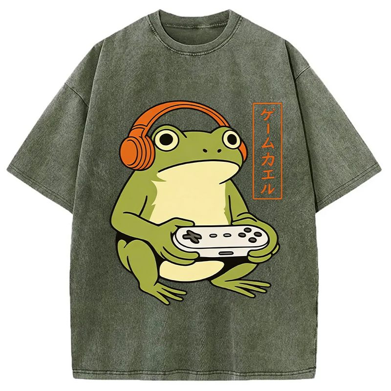 Tokyocanvas Japanese Gamer Frog Washed T-Shirt