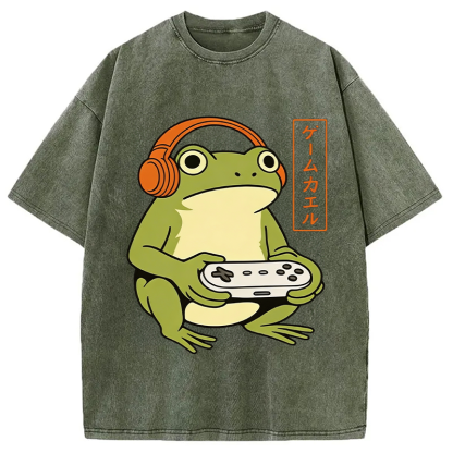 Tokyocanvas Japanese Gamer Frog Washed T-Shirt
