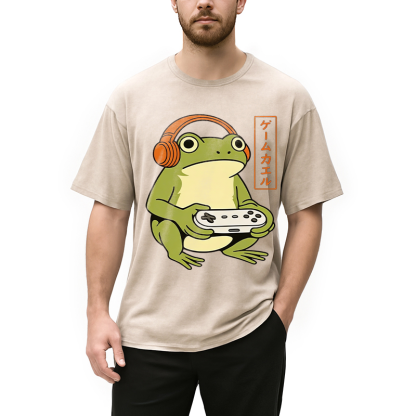 Tokyocanvas Japanese Gamer Frog Washed T-Shirt