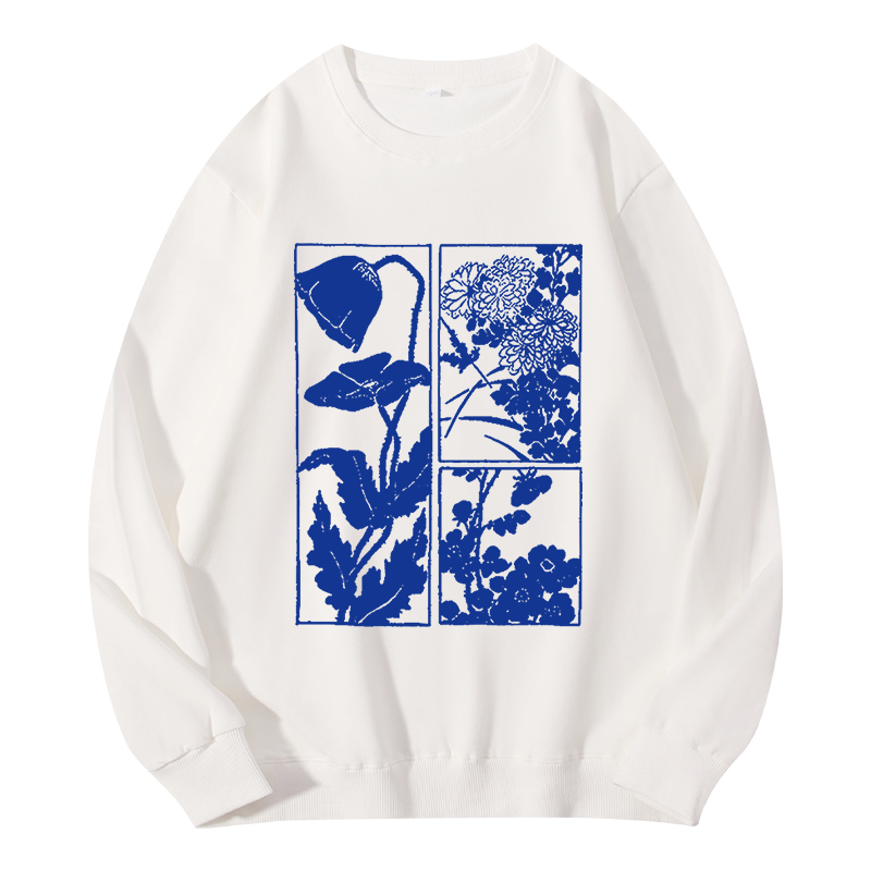Tokyocanvas Woodcut Flowers Classic Sweatshirt