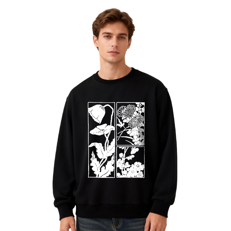Tokyocanvas Woodcut Flowers Classic Sweatshirt