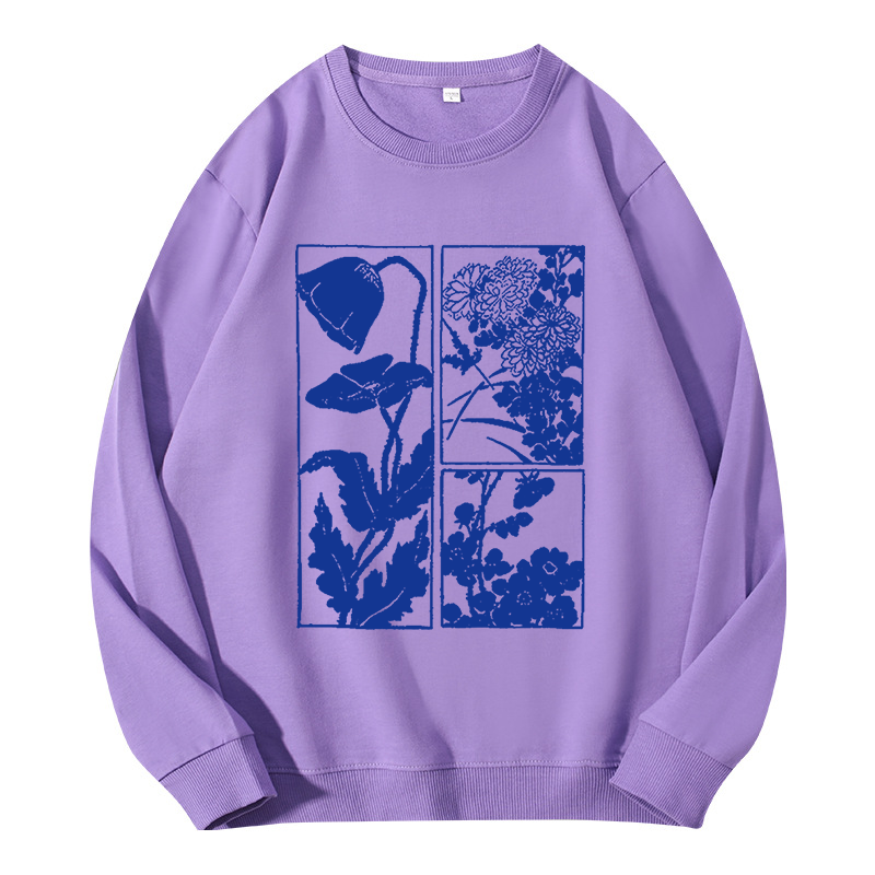 Tokyocanvas Woodcut Flowers Classic Sweatshirt