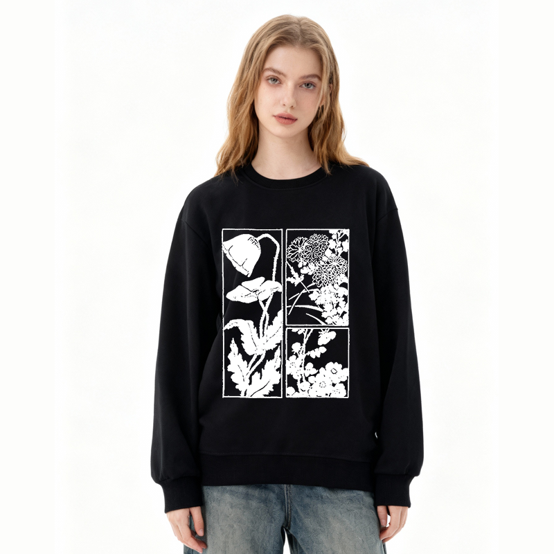 Tokyocanvas Woodcut Flowers Classic Sweatshirt