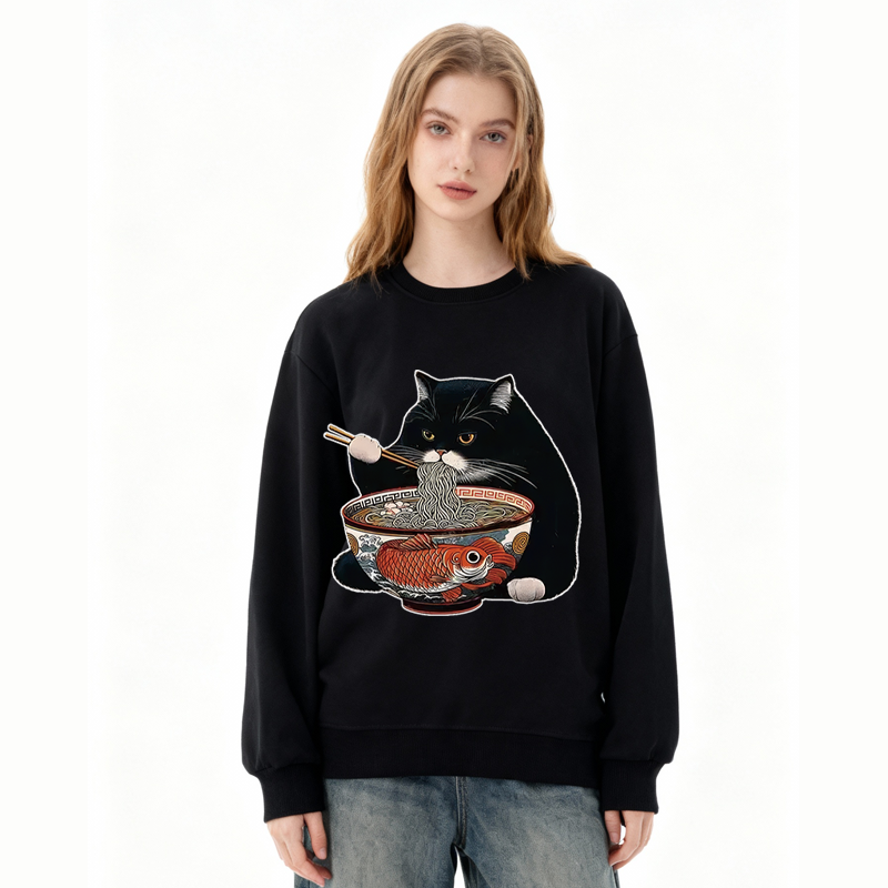 Tokyocanvas Fat Cat Eating Ramen Classic Sweatshirt
