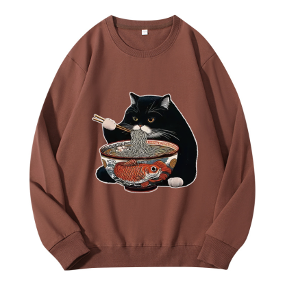 Tokyocanvas Fat Cat Eating Ramen Classic Sweatshirt