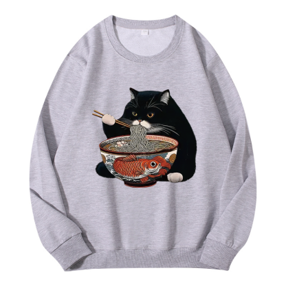 Tokyocanvas Fat Cat Eating Ramen Classic Sweatshirt