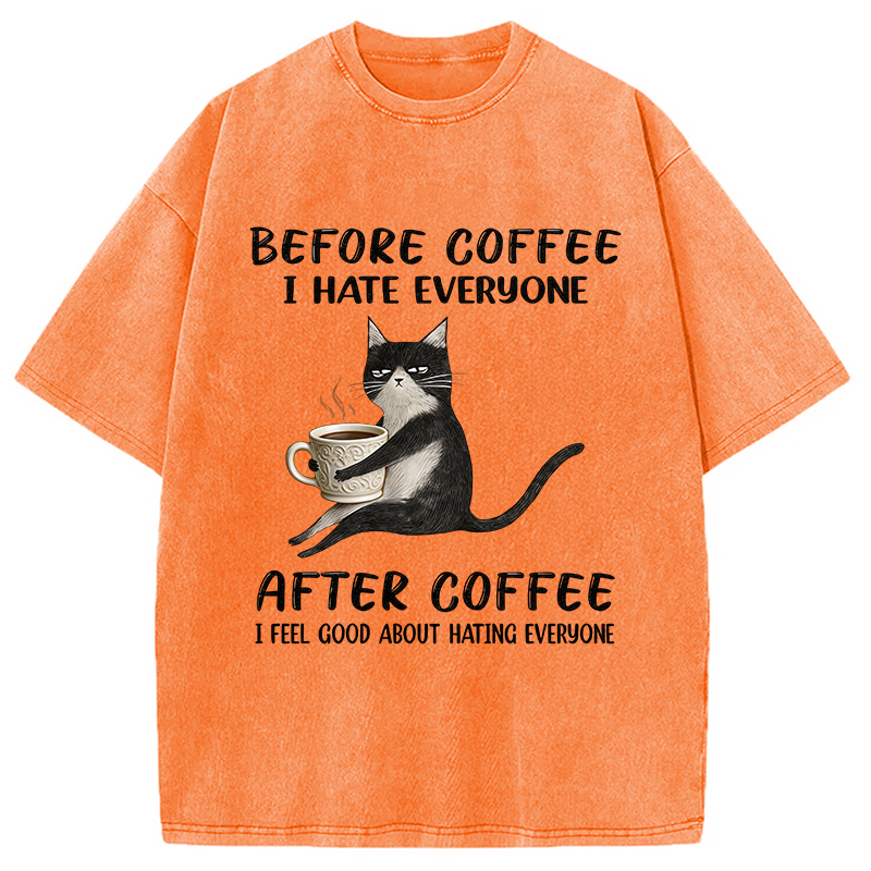 Tokyocanvas Funny Cat Coffee Washed T-Shirt