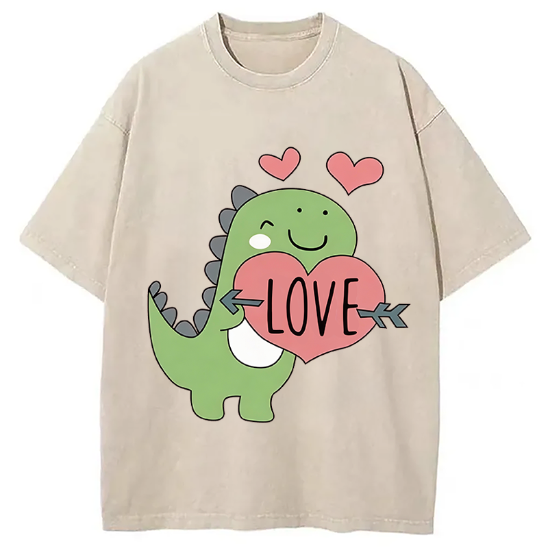 Tokyocanvas Love Valentines Day Dino Washed T-Shirt