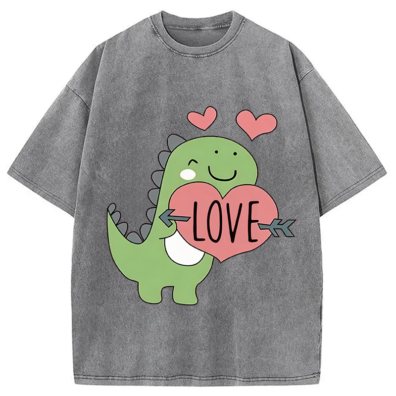 Tokyocanvas Love Valentines Day Dino Washed T-Shirt