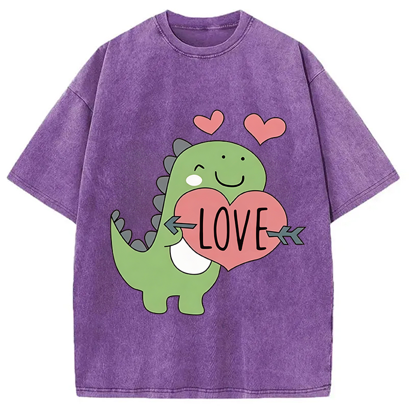 Tokyocanvas Love Valentines Day Dino Washed T-Shirt