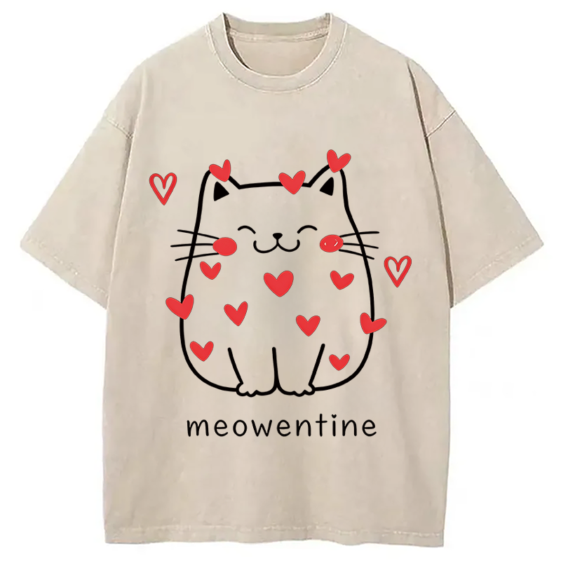 Tokyocanvas Funny Valentine's Day Kitten Washed T-Shirt