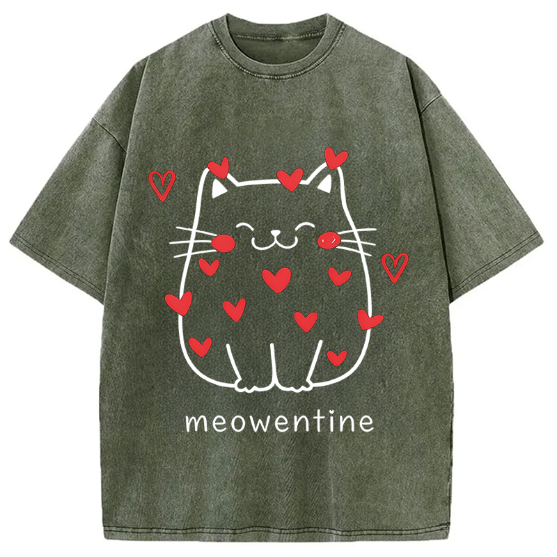 Tokyocanvas Funny Valentine's Day Kitten Washed T-Shirt