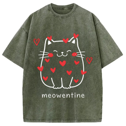 Tokyocanvas Funny Valentine's Day Kitten Washed T-Shirt