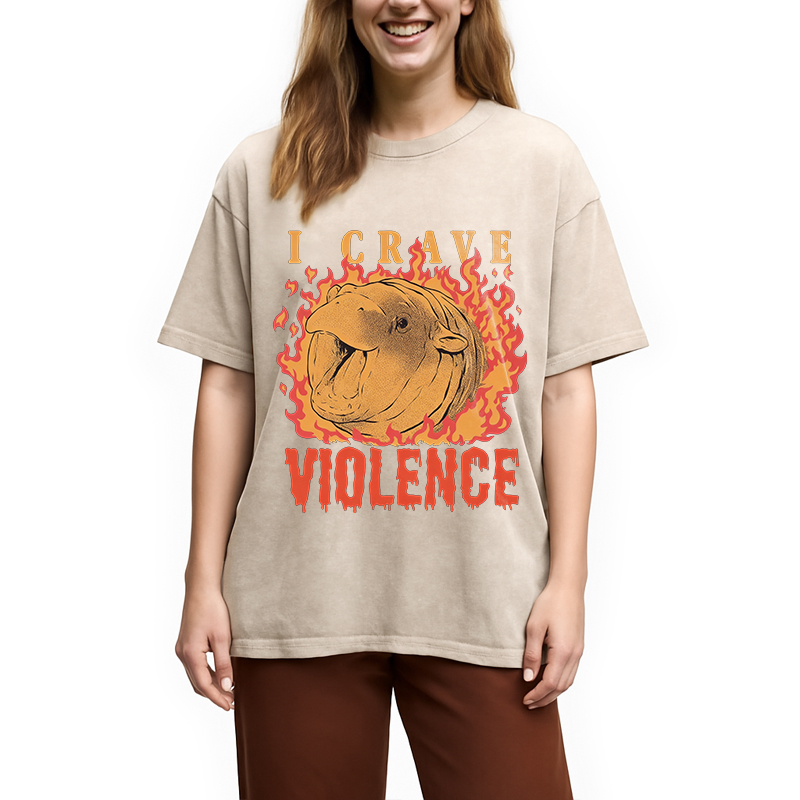 Tokyocanvas Moo Deng Crave Violence Washed T-Shirt