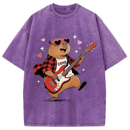 Tokyocanvas Cute Bear Guitar Valentine Washed T-Shirt