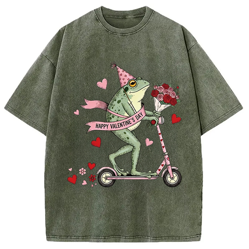Tokyocanvas Funny Frog Valentine Washed T-Shirt