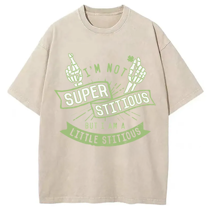 Tokyocanvas I'm Not Superstitious, But I Am A Little Stitious Washed T-Shirt