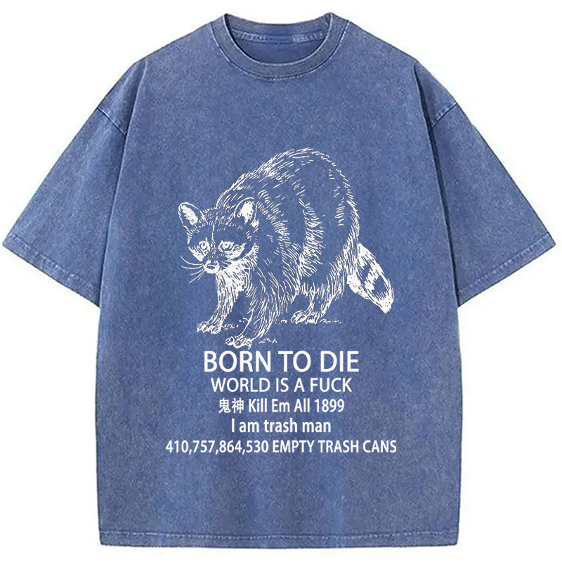 Tokyocanvas Funny Raccoon Meme Born To Die Washed T-Shirt