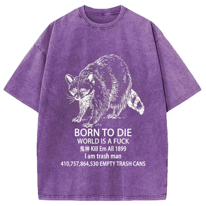 Tokyocanvas Funny Raccoon Meme Born To Die Washed T-Shirt