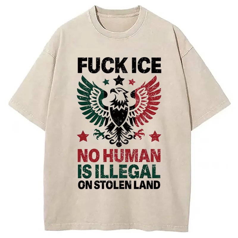 Tokyocanvas No Human is Illegal Washed T-Shirt