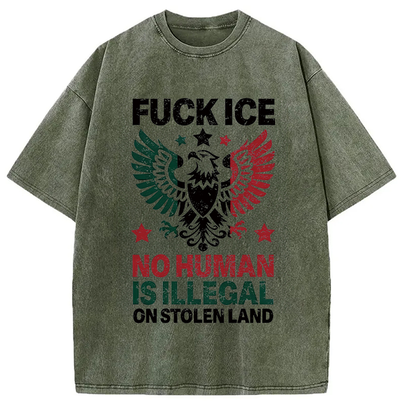 Tokyocanvas No Human is Illegal Washed T-Shirt