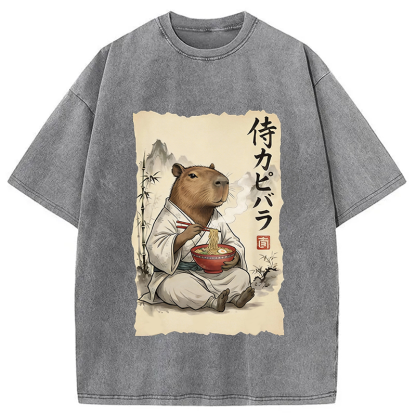 Tokyocanvas Funny Capybara Ramen Washed T-Shirt