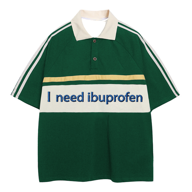 Tokyocanvas I Need Ibuprofen Polo Embroidered T-Shirt