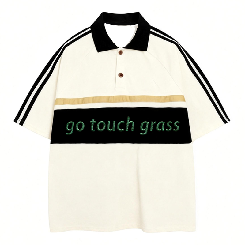 Tokyocanvas Go Touch Grass Polo Embroidered T-Shirt